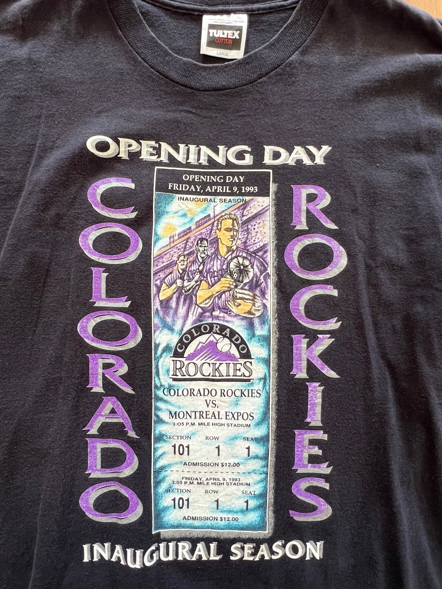 1993 Colorado Rockies "Inaugural Season Opening Day" ticket tee (L)