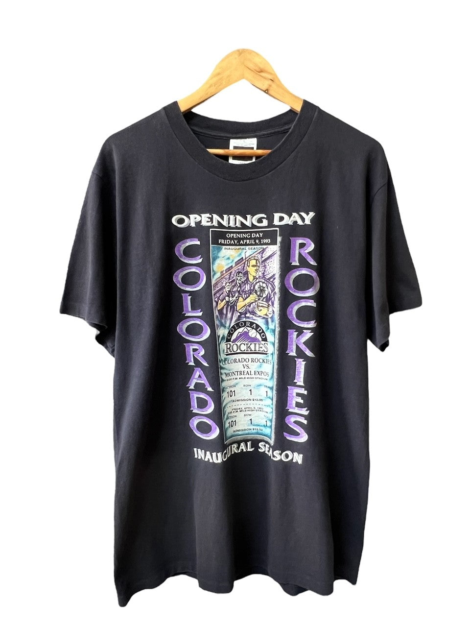 1993 Colorado Rockies "Inaugural Season Opening Day" ticket tee (L)